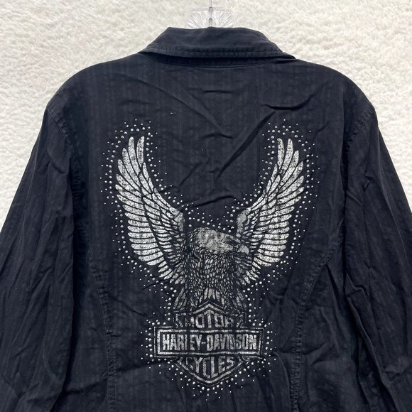 Y2K 2000s Harley Davidson Plus Size Blouse Womens 1X Black Studded Cyber Grunge - Picture 3 of 9